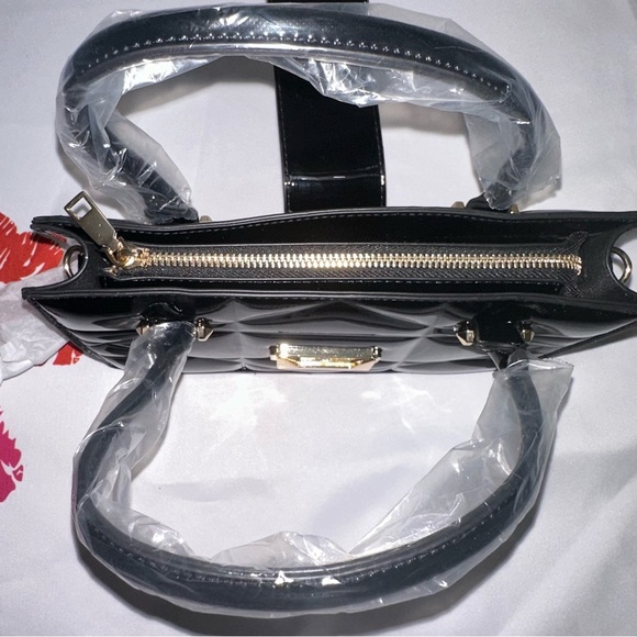 Black Faux Patent Leather Convertible Top Handle Swing Bag - Picture 8 of 13